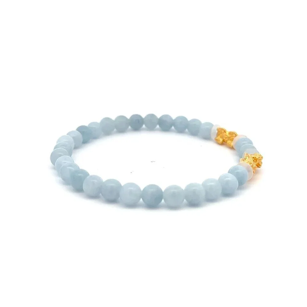 18K Gold Dragon Pixiu Double Piyao Bracelet Gemstones March Birthstones Aquamari - Picture 5 of 5